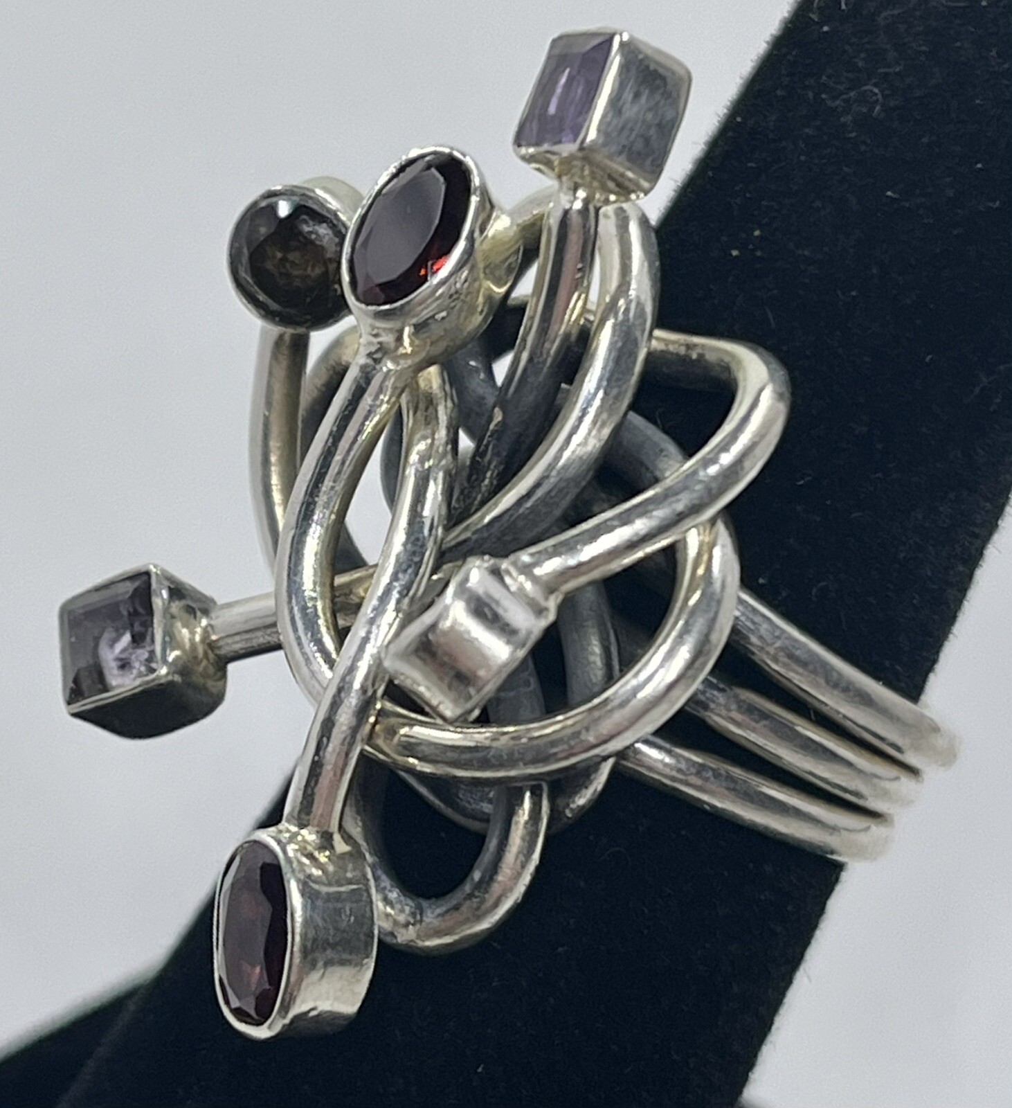 Substantial Artisan Multi Gemstone Unique Bendy S… - image 9