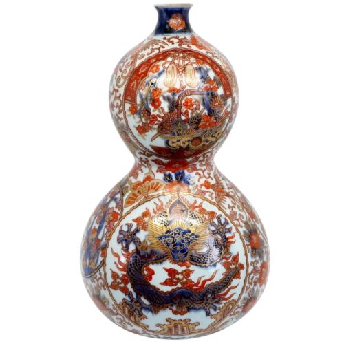 Large Antique Japanese Meiji Porcelain Imari Double Gourd Dragon Bottle Vase - Picture 1 of 9
