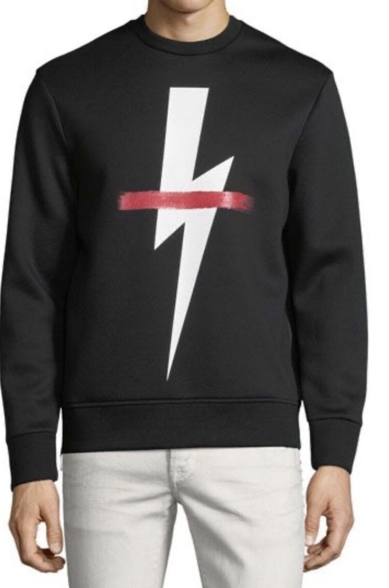 Neil Barrett Lightning Bolt Neoprene Side-zip Sweatshirt Sz