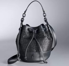 Style # Hsv31sb70 - Vera Vera  Wang -  Vegan Leather Straw Bucket Bag (black)