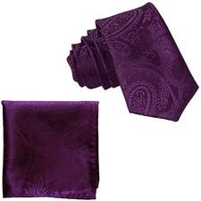 New Men's 2.5" skinny polyester Woven necktie  hankie set paisley purple prom