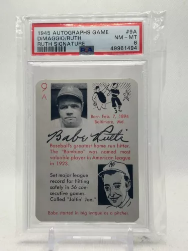 1945 Leister Joe DiMaggio & Babe Ruth Autographs Game  PSA 8 #9A Ruth Signature
