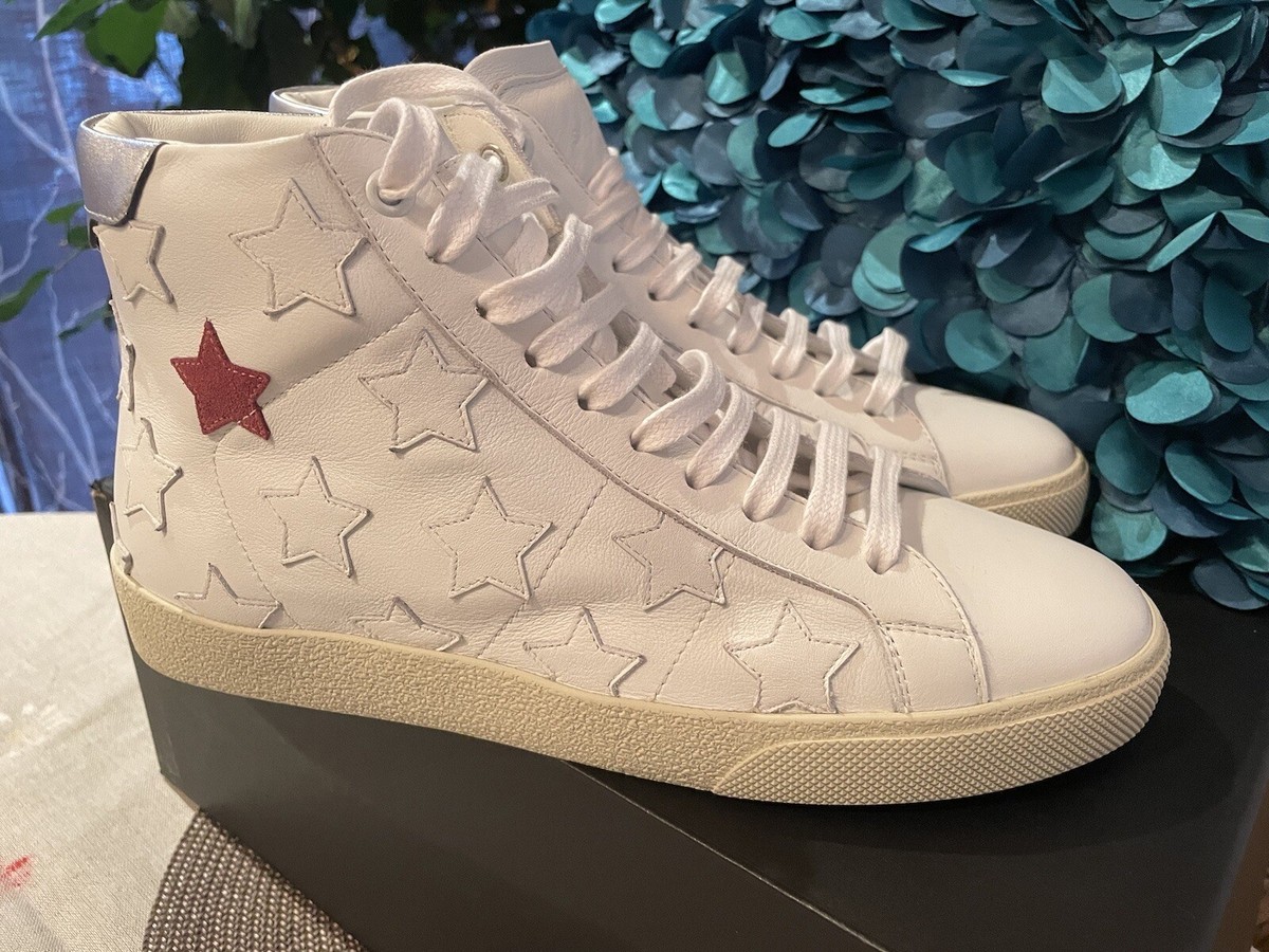 YSL Saint Laurent SL/06 Mid Top Sneakers White Leather Stars YSL Saint Laurent SL/06 Mid Top Sneakers White Leather Stars