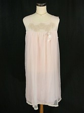 Vintage Aristocrat Floral Lace Chiffon Lingerie Chemise Nighty w Bow Pink M MCM
