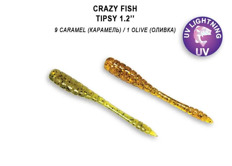 Señuelos comibles suaves CRAZY FISH Tipsy de 1,2" UV Lightning