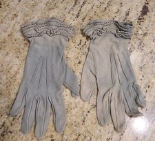 Vintage Size XS S Green Formal Gloves Faded Chambray Fairy Look