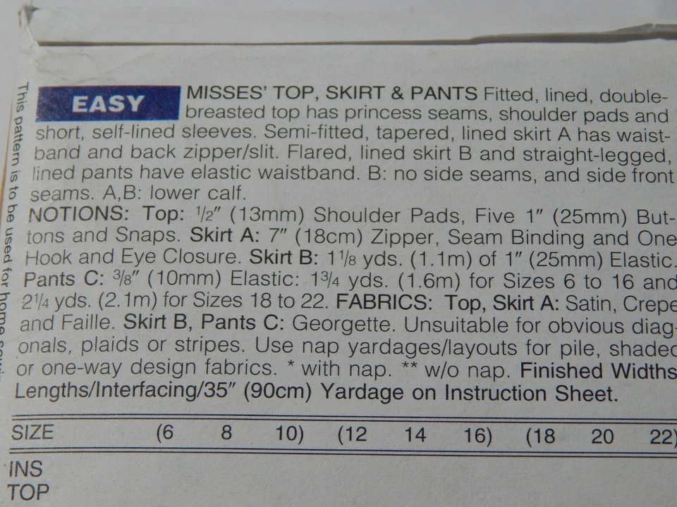 Butterick 4443 Top Skirt Pants Sewing Pattern Ladies 12 14 16 Donna Ricco Event - Image 4 of 4