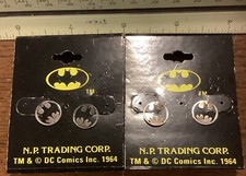 2 Sets Pairs-Vintage DC Comics Batman Bat Signal Pierced Earrings Silver