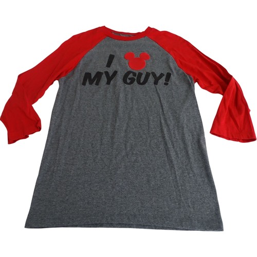 Disney Parks Mickey Mouse Graphic Raglan T-Shirt Women Size S "I Love My Guy"  - Picture 1 of 9
