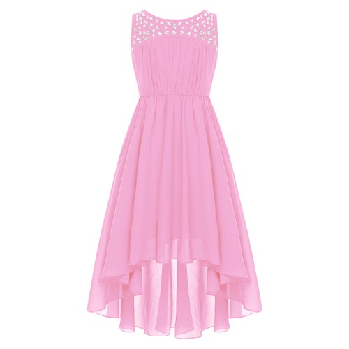 Kid Girl Chiffon Dress High Low Hem Princess Pageant Gown Wedding Birthday Party - Picture 14 of 65
