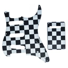 KAISH USA Spec Guitar SSS Pickguard Tremolo Cover For Fender ST Black/White Grid