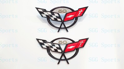 Fit 1997-2004 C5 Corvette Black Front Rear 50Th Anniversary Cross Flags Emblems
