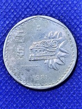 MEXICAN METALIC COIN $5 PESOS 1981 QUETZALCÓATL  EXCELLENT CONDITION  #645M