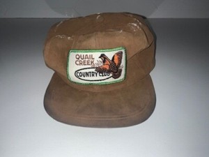 Vintage Quail Creek Country Club Suede Leather Ear Flap Hunter Trapper Hat Cap