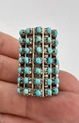 HUGE Vintage Zuni Sterling Silver Snake Eye Cluster Turquoise 7 Row Ring