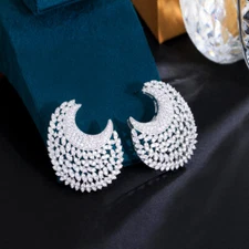 Silver Plated Cubic Zircon Amerian Crystal Leaf Earrings Dangling Drop Jewellery