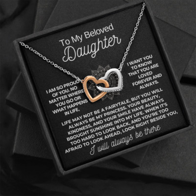 To My Daughter linked hearts Necklace Meaningful Gift FOR birthday graduation