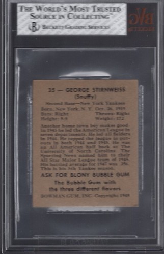 1948 Bowman #35 SNUFFY STIRNWEISS (RC) BVG 7.5 NM+ New York YANKEES - CENTERED! - Picture 2 of 2