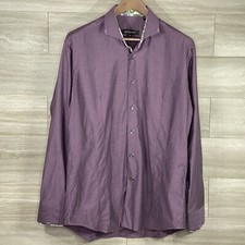 BOGOSSE Mens Purple Designer Button Dress Shirt Long Sleeve Floral Trim Sz 4