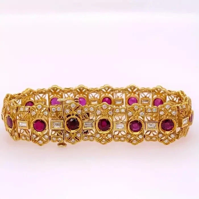 Round Lab Ruby Statement Bracelet for Women 925 Sterling Silver Designer Jewelry - Image 3 of 4