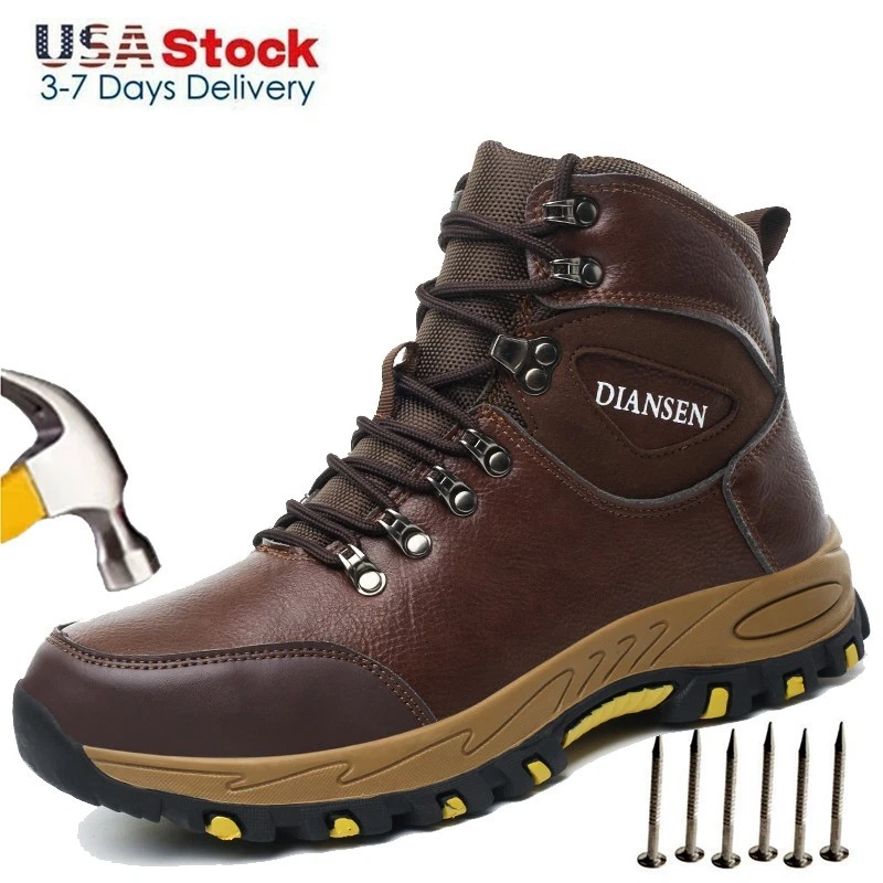 Mens Safety Shoes Leather Waterproof Boots Steel Toe Cap Work Boots Non Slip