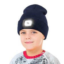 LED Beanie Kids Unisex Rechargeable Headlamp Hat Winter Night Lighted Cap