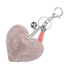 Rhinestone Keychains for Women Cute Bling Heart Purse Charm White-Pink White