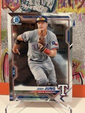 Josh Jung Chrome Prospect Rookie RC 2021 Bowman Card #BCP-38 Texas Rangers. rookie card picture