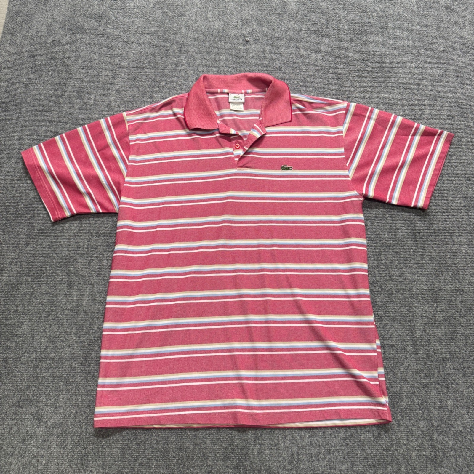 VTG Lacoste Polo Shirt Mens L Red Striped White 90s Y2K