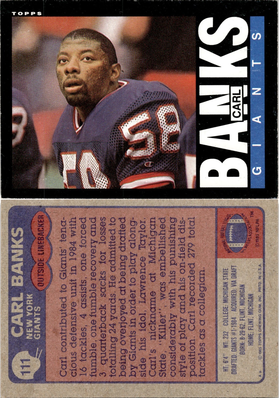 1985 Topps Football Card #111 Carl Banks New York Giants