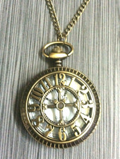 Arabic Numeral Skeleton Pocket Watch on a 30" Chain Necklace Beauty Perfect Gift