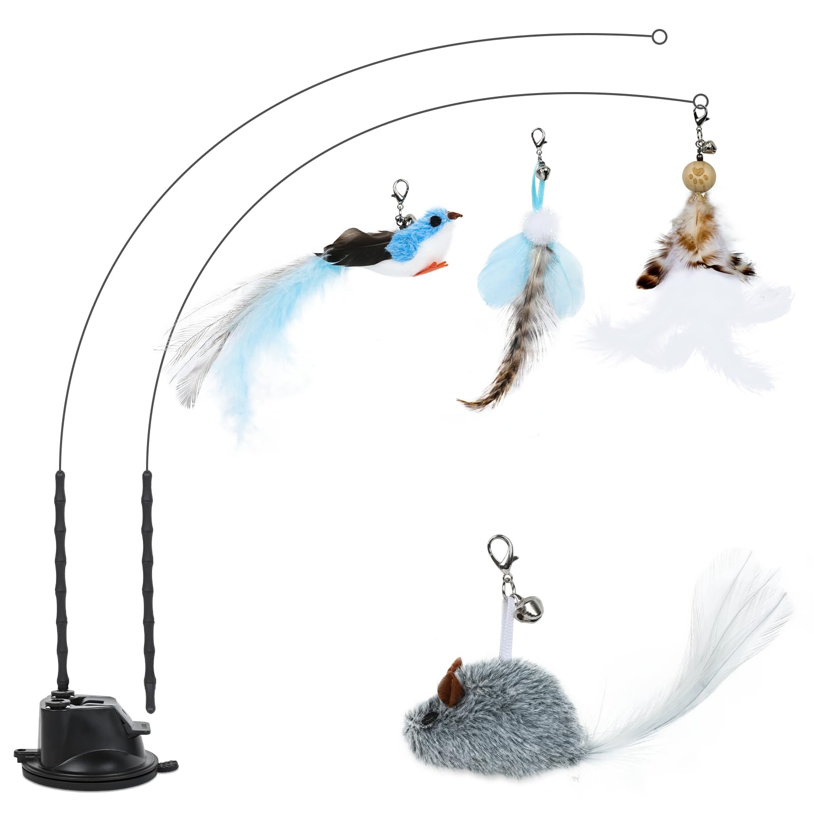 Jouet chat premium en fibre de verre, set de 7 pièces de jeu à plumes durables pour intérieur