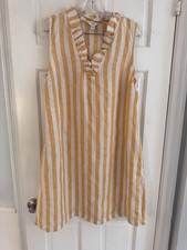 Crown & Ivy Linen Dress Sz XL Orange White Stripe Ruffle Neck Cottage Resort
