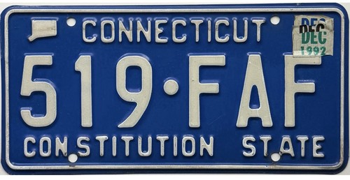 *BARGAIN BIN* 1992 Connecticut License Plate #519-FAF