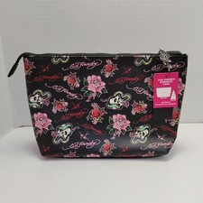 Ed Hardy Floral Skull Cosmetic Bag - Black and Pink
