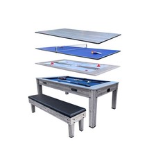 7.5-Foot 4-in-1 Combo Game Table with 1 Bench Blue Felt with Gray Body