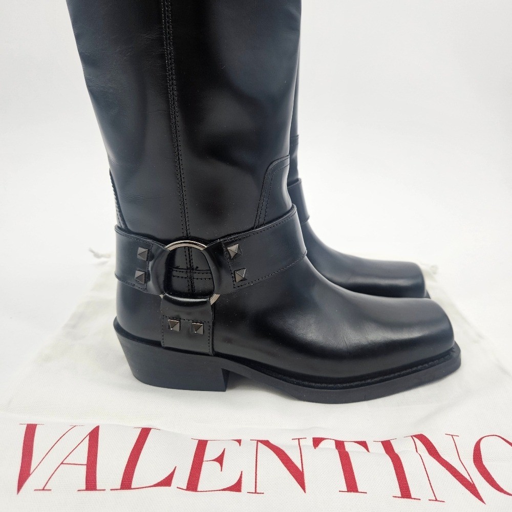 Valentino Rockstud Knee-high Leather Boots Black thumbnail 6