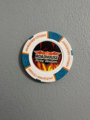 ROADHOUSE HD ~ ILLINOIS White/Blue Full Color) Harley Davidson Poker Chip