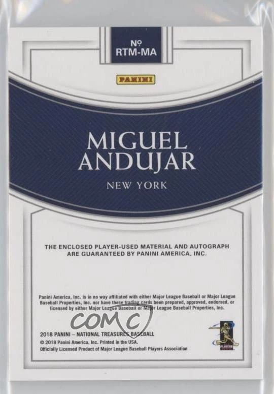 2018 Panini National Treasures Holo Silver /10 Miguel Andujar #RTM-MA Auto RC - Image 2 of 2