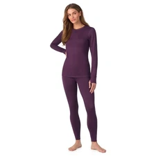 Womens Thermal Long Johns Set - Fleece Lined Base Layer, Purple XS