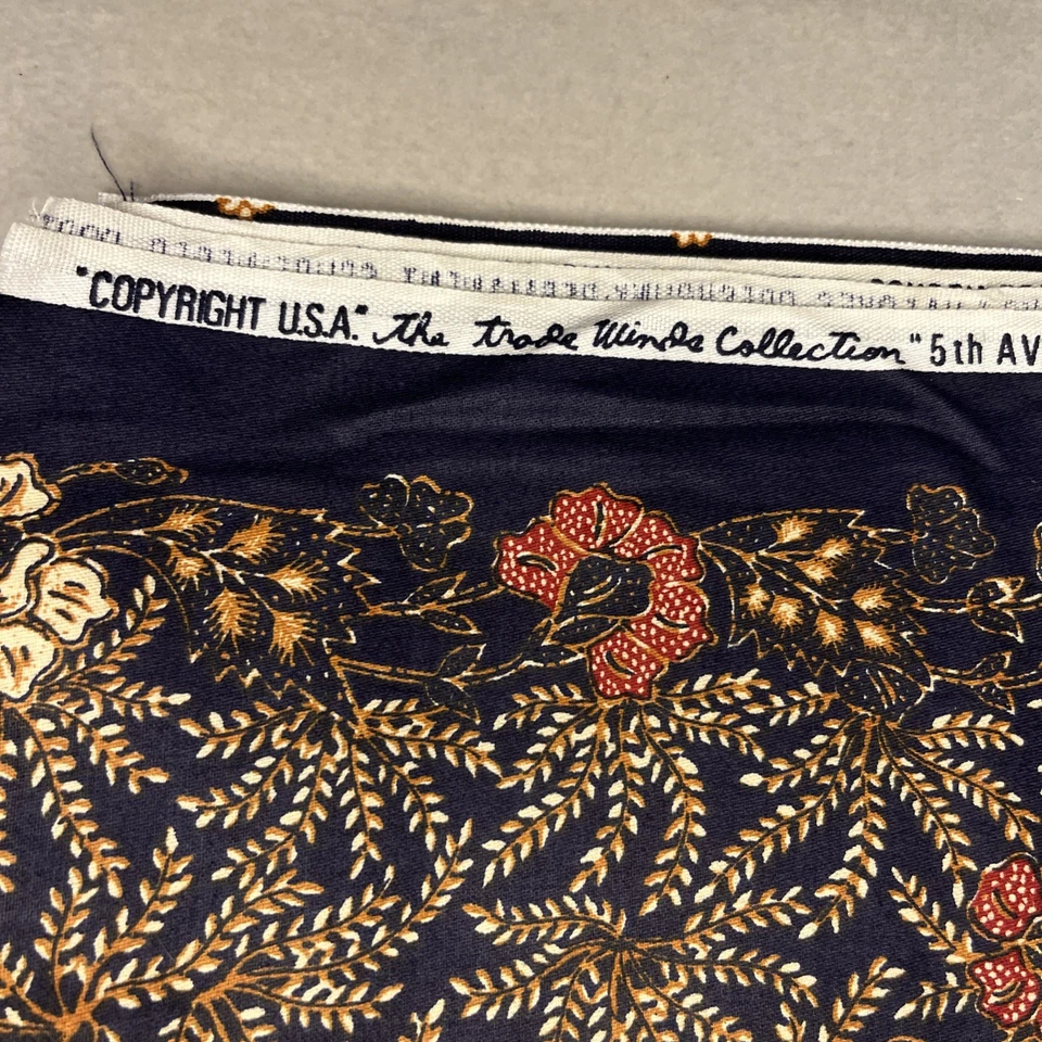 5th Avenue Designs Fabric Black Floral Trade Winds Screen Print Scotchgard 1.6 Y - Image 3 of 4