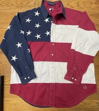 VTG 90s Tommy Hilfiger USA Shirt American Flag Stars Stripes Red White Blue XL