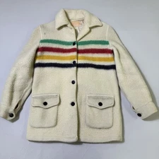 VTG Hudson's Bay Co Wool Point Blanket Jacket Coat Rainbow Stripes 50s 60s