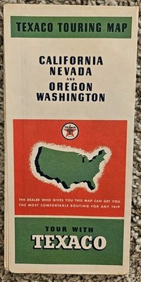 Vintage 1937 Texaco Oil Gas Station Road Map California Nevada Oregon Washington