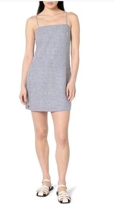 The Drop Women s Seville Linen Mini Shift Dress Skipper Blue Gingham Lined Sz L