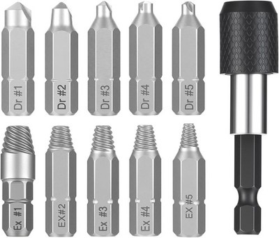 11 PCS Screw Extractor Set with Self-Locking Extension Rod | Fix Stripped & Dama