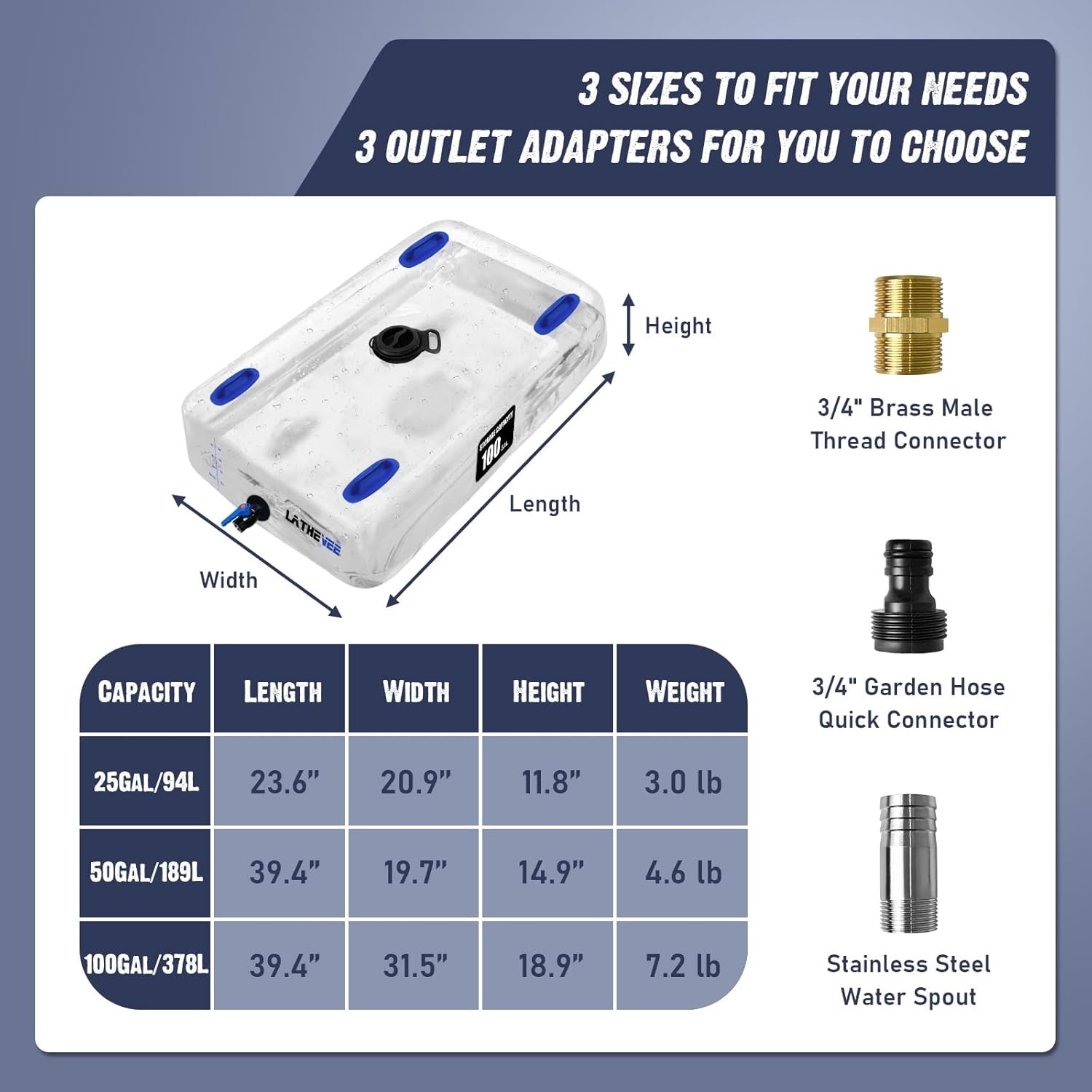 Water Storage Bladder, 25/50/100 Gallon Portable Water Tank, Collapsible Water S