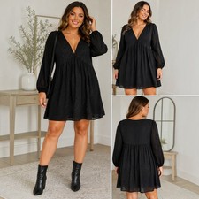 Old Navy Puff Sleeve Clip Dot Mini Swing Dress XXL Black Jack NWT