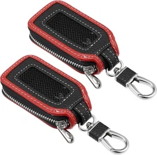 X AUTOHAUX 2Pcs Car Key Case Faux Leather Zipper Multifunctional Red 