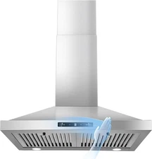24 Inch Range Hood, Ducted/Ductless Hood 450CFM, Wall Stainless Steel 